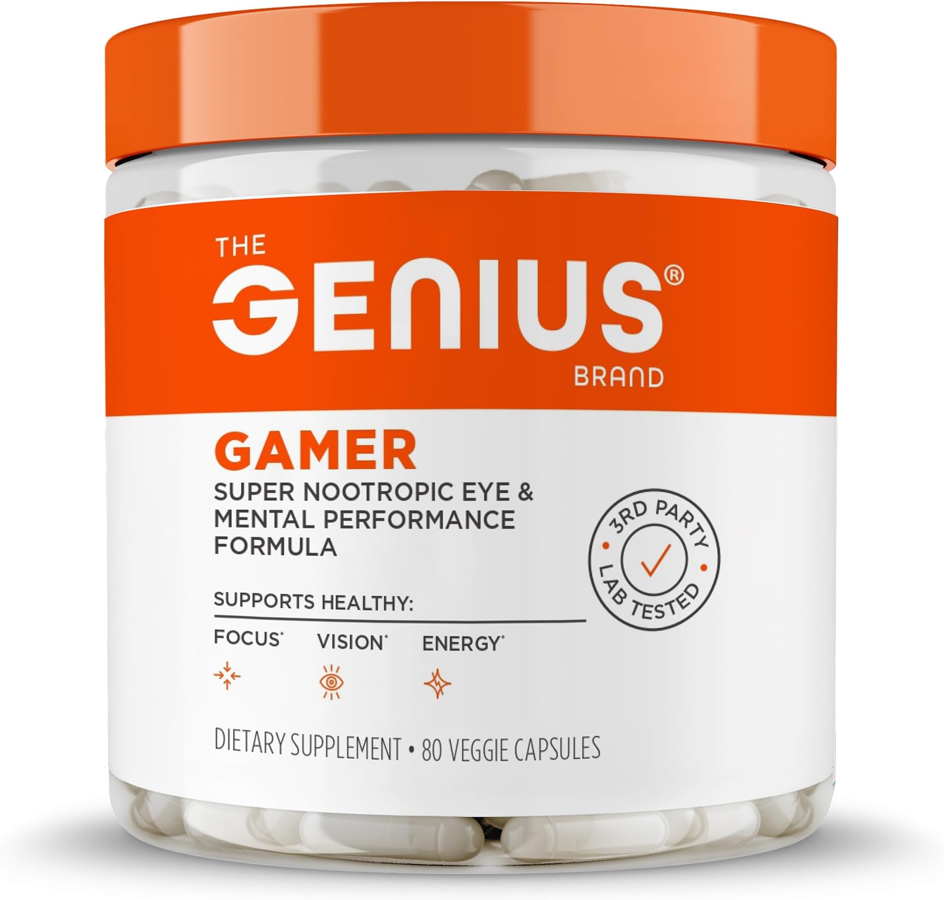 Genius Gamer, Gaming Focus Supplement, 80 Pills - Elite Nootropic Performance Booster - Boost Brain & Mental Clarity, Reaction Time & Concentration - Blue Light Support with Lutemax