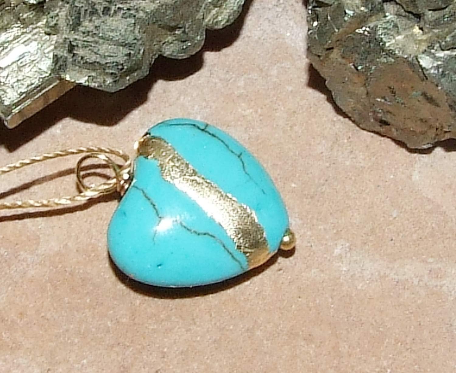 Kintsugi 18mm Smaller Turquoise Howlite Broken Heart Mended with 23 Karat Gold, Cord Necklace