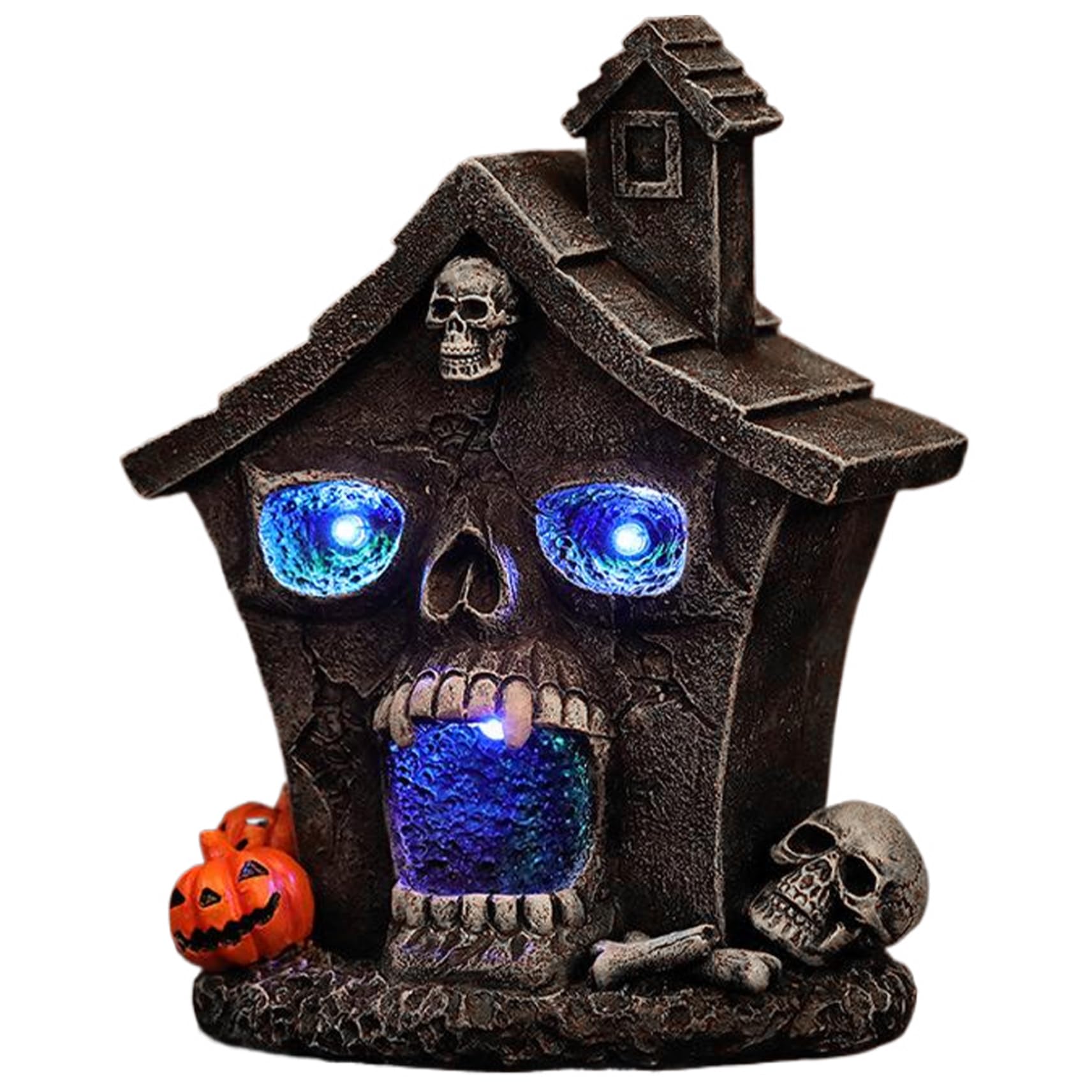 Veesper Halloween Village Resin House 6 Inch Scary Halloween Figurines with Lighted Eyes Haunted House Village Decor for Indoor Tabletop Party Decorations