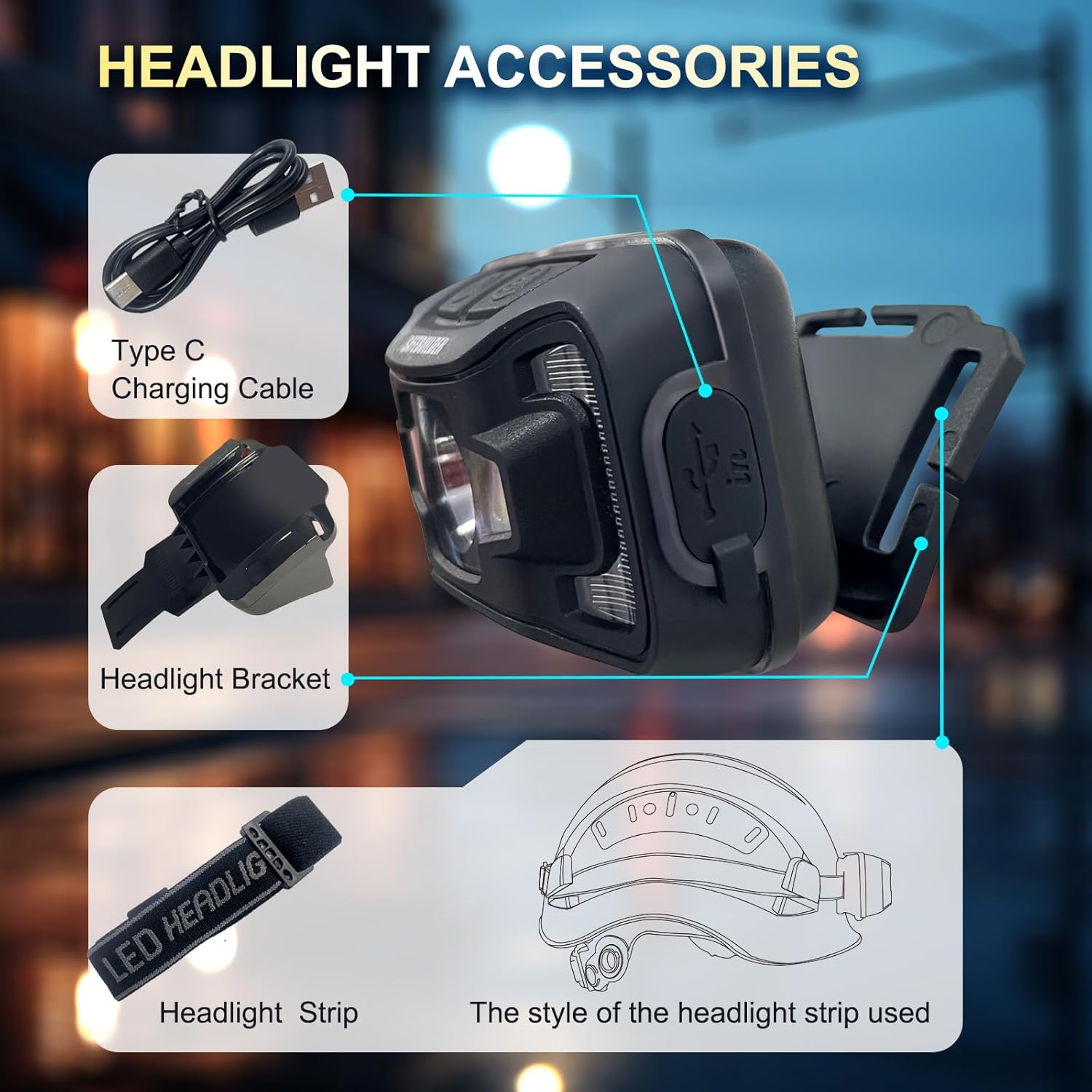 SAFEBUILDER SHL01 Head Light for CR06 and CR08 Hard Hats Accessories Headlamp for Safety Helmet