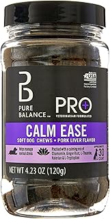 Pure Balance Pro+ Calming Supplement for Dogs, Veterinarian Formulated Soft Chews with Chamomile, Valerian Root, L-Tryptophan, Ginger Root, and FlavoCol – Stress & Anxiety Relief (8.26 oz)