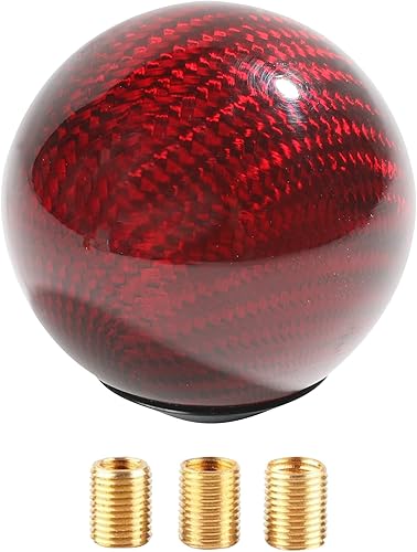 YAKEFLY Pomo de palanca de cambios universal, perilla de palanca de cambios automática, perilla redonda de fibra de carbono con 3 adaptadores de