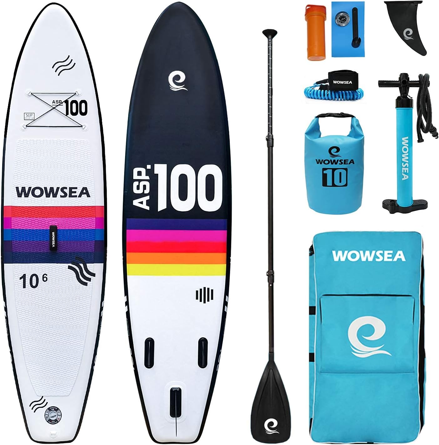 WOWSEA Rainbow R1 Inflatable Paddle Board, Durable and Stable Fitness Paddleboard, Touring & Hunting SUP Board with Accessories Kit, Nice Choice for Aquatic Exploring and Teaching
