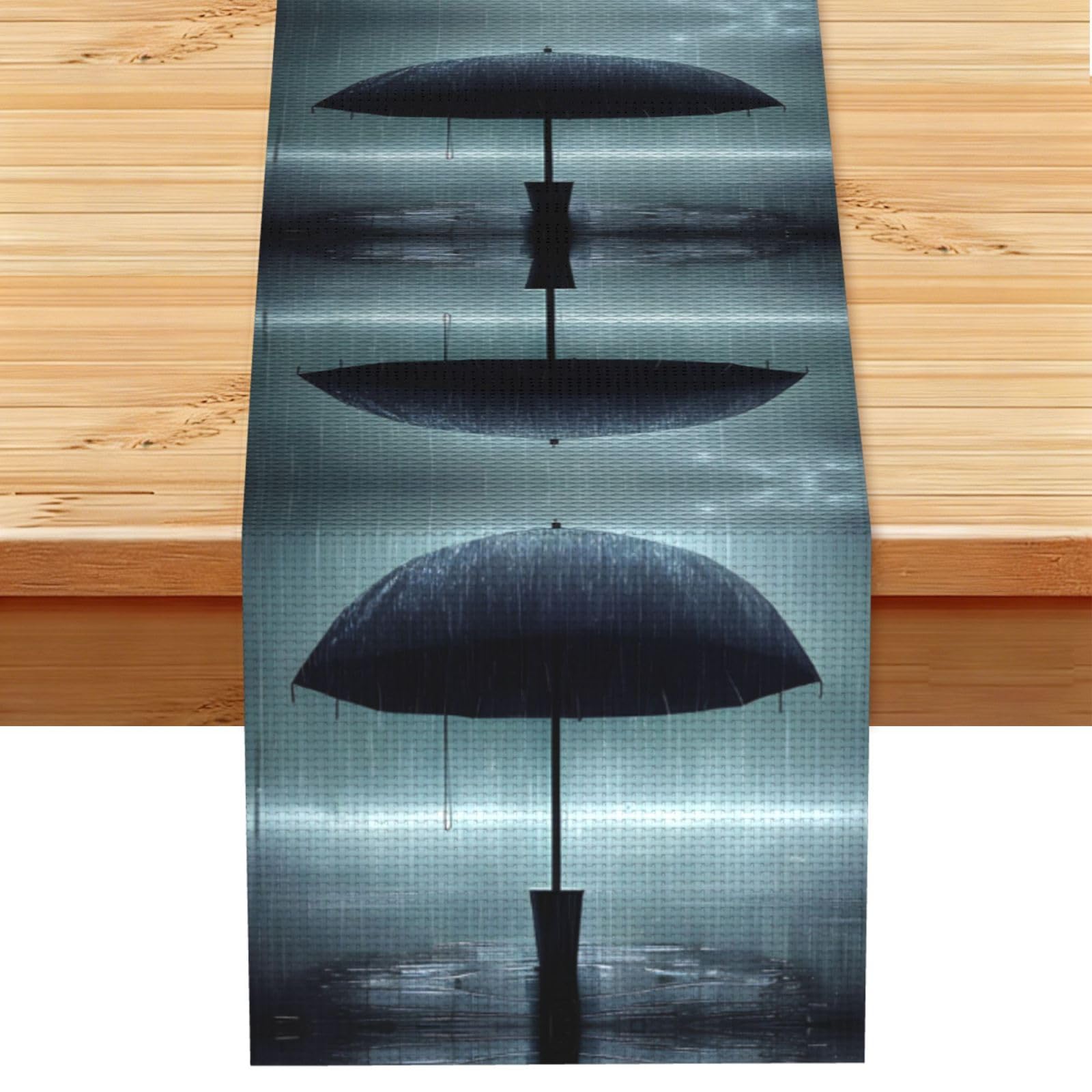 Black umbrella in the rain Linen Look Table Runner 13x72-Wrinkle Resistant Farmhouse Style for Dining Table Decor