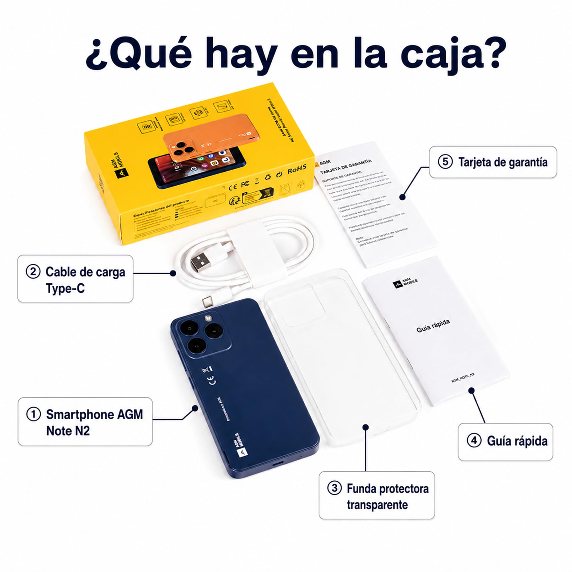 AGM Note N2 Smartphone Económico Android 16 go,Mini Teléfono 4,96 Pulgadas | WhatsApp｜3 GB + 32 GB｜3000 mAh｜Doble SIM｜IP54｜GPS｜Smartphones básicos adecuados para estudiantes