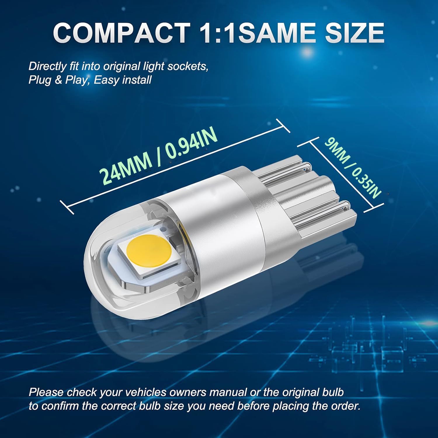 10 Pezzi lampadina W5W T10 LED Canbus luce di posizione 194 168 2 LEDs 3030SMD 12V 6000K (Bianco), Per luce targa Lampadine a mappa Interior Segnale Cupola Cruscotto