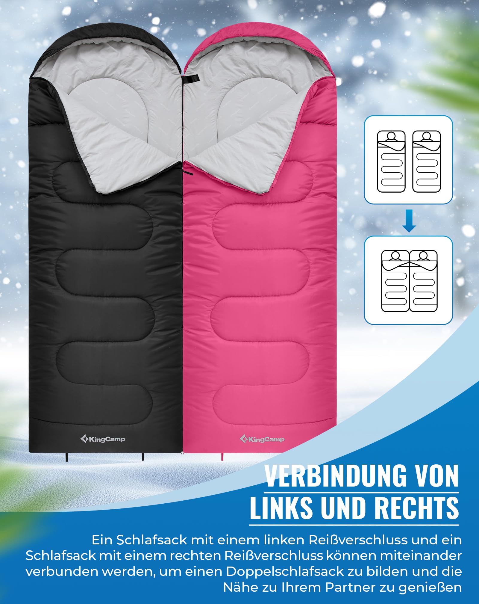 KingCamp Schlafsack für Erwachsene, kaltes Wetter & warm, XL, große und hohe Flanell-Schlafsäcke mit Kompressionssack, tragbar, wasserdicht, Zubehör für Outdoor-Camping