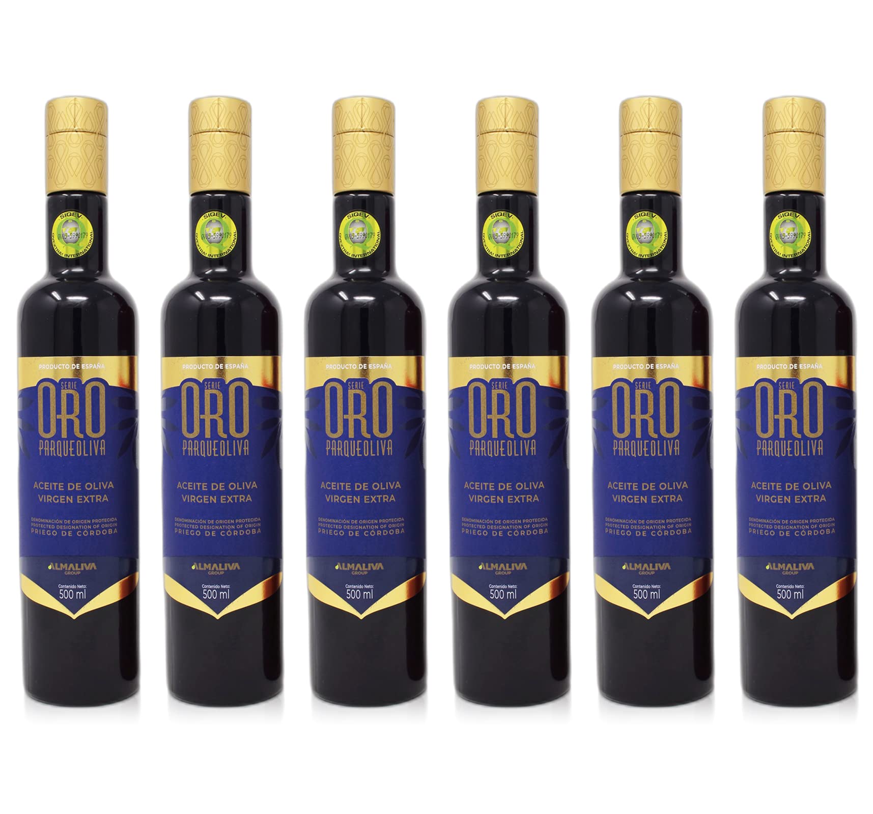 PARQUEOLIVA SERIE ORO - Aceite de Oliva Virgen Extra (Variedades Hojiblanca y Picuda) - Pack de 6 botellas de 500 ml