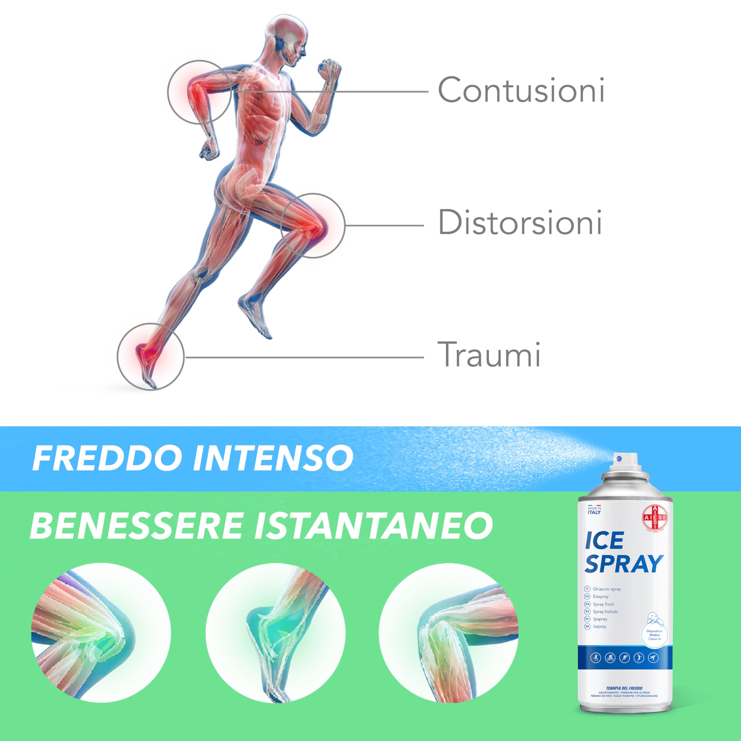 AIESI® Hielo Spray instantáneo con MENTOL lata de 400 ml ICE SPRAY, Made in Italy