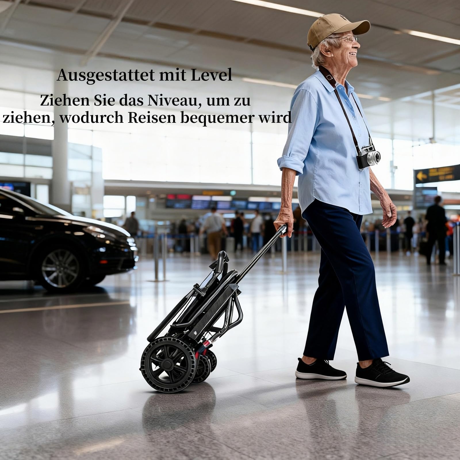 Rollstuhl Faltbar Leicht, Rollstuhl mit Teleskopgriff und Fußstützen, Tragbarer Transportrollstühle klappbar mit groß Honeycomb Gelände Reifen, Reiserollstuhl Geeignet für Ältere Menschen