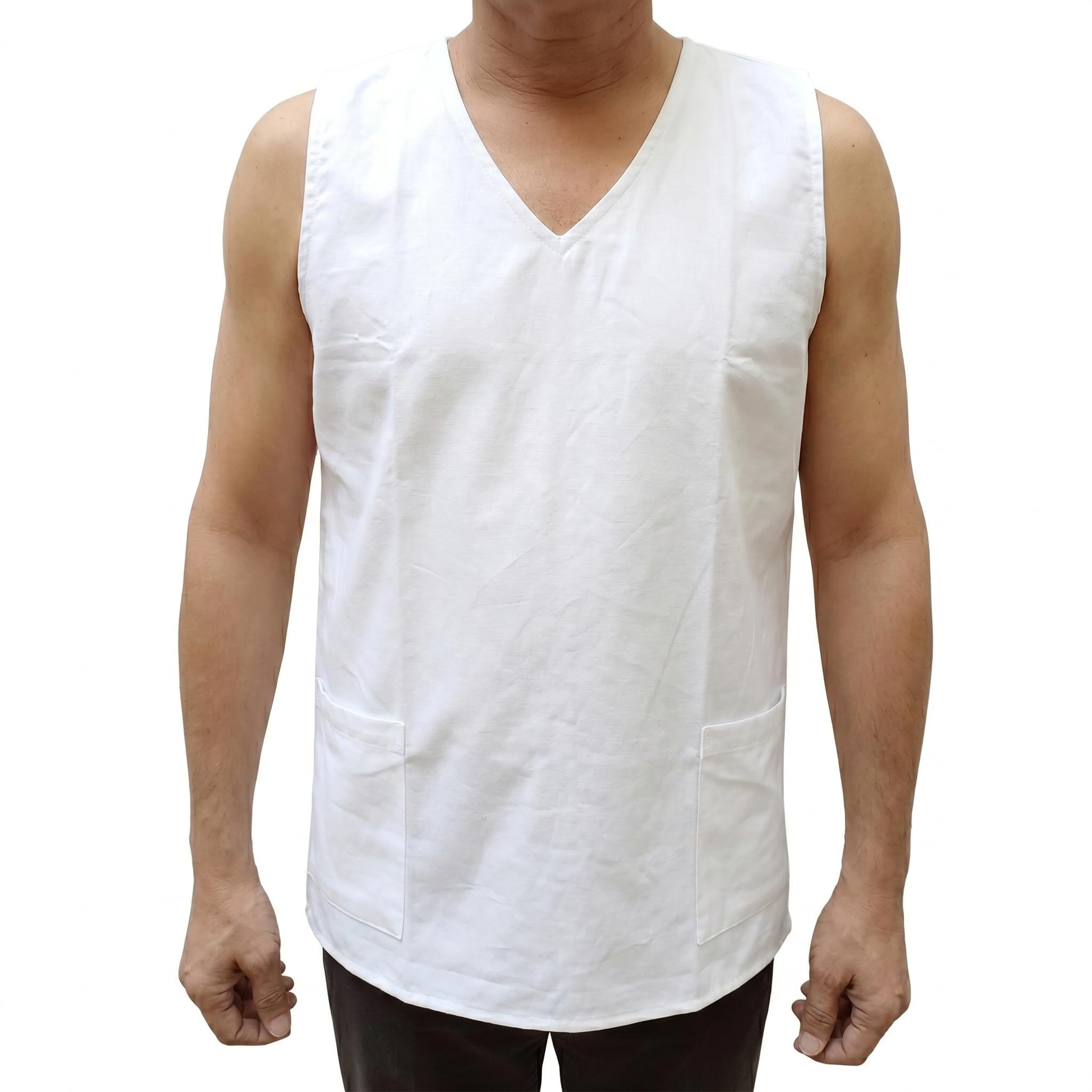 Traditional Indian Sleeveless Cotton Vest for Men, White-picture-13