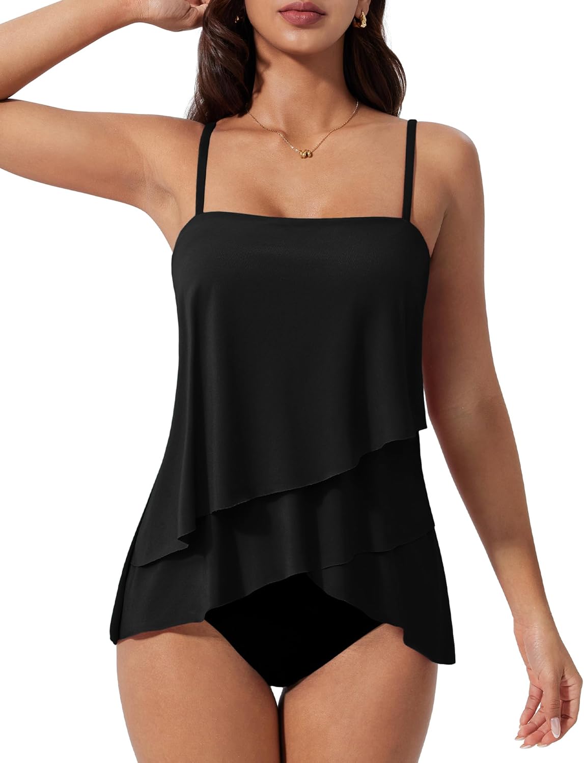 SUUKSESS Women Tummy Control Tankini Swimsuit Ruffle High Waisted Bathing Suit