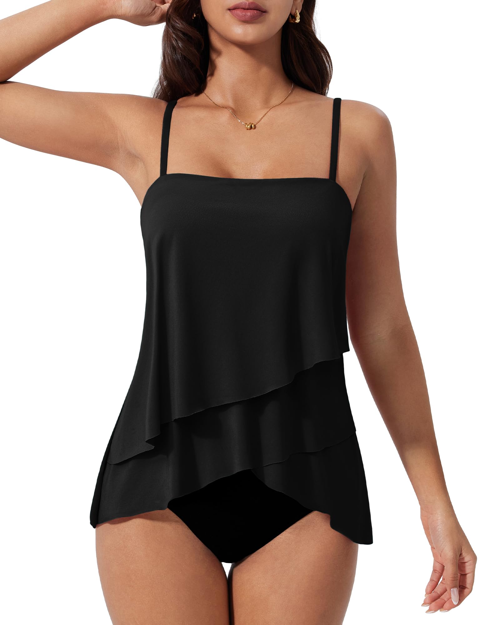 SUUKSESS Women Tummy Control Tankini Swimsuit Ruffle High Waisted Bathing Suit