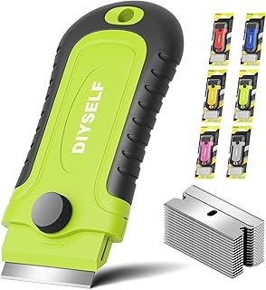 DIYSELF 1 Pack Razor Blade Scraper with 15 Extra Blades, Scraper Tool for Cleaning Window, Paint, Cooktop, Oven, Glass Stove Top Scraper, Razor Scraper with Buit-In Blade Storage (Green)