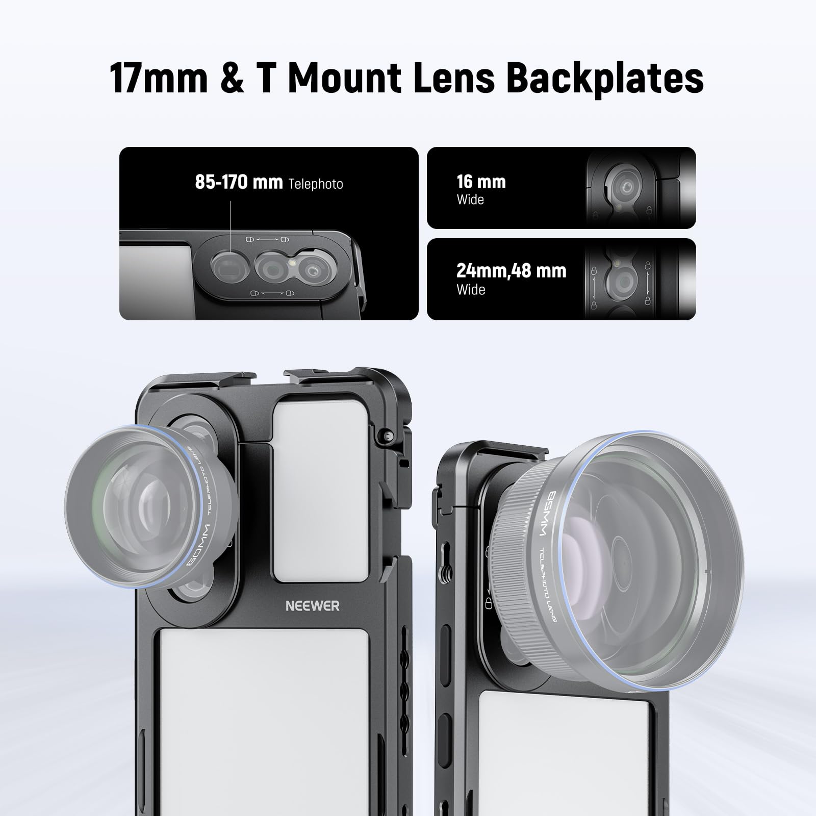 NEEWER Xperia klatka 1 V, szybkie uwalnianie wideo, uchwyt stabilizatora telefonu do nagrywania filmów, adapter filtra 67 mm, tylna płytka obiektywu 17 mm, tylna płytka obiektywu z mocowaniem T
