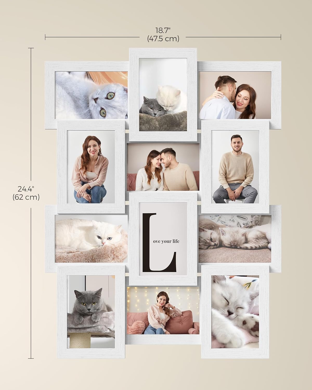 SONGMICS Collage Picture Frames, 4x6 for Wall Decor, Multi Family Photo for Gallery Decor, Hanging Display, Set of 12, Cloud White URPF026W01