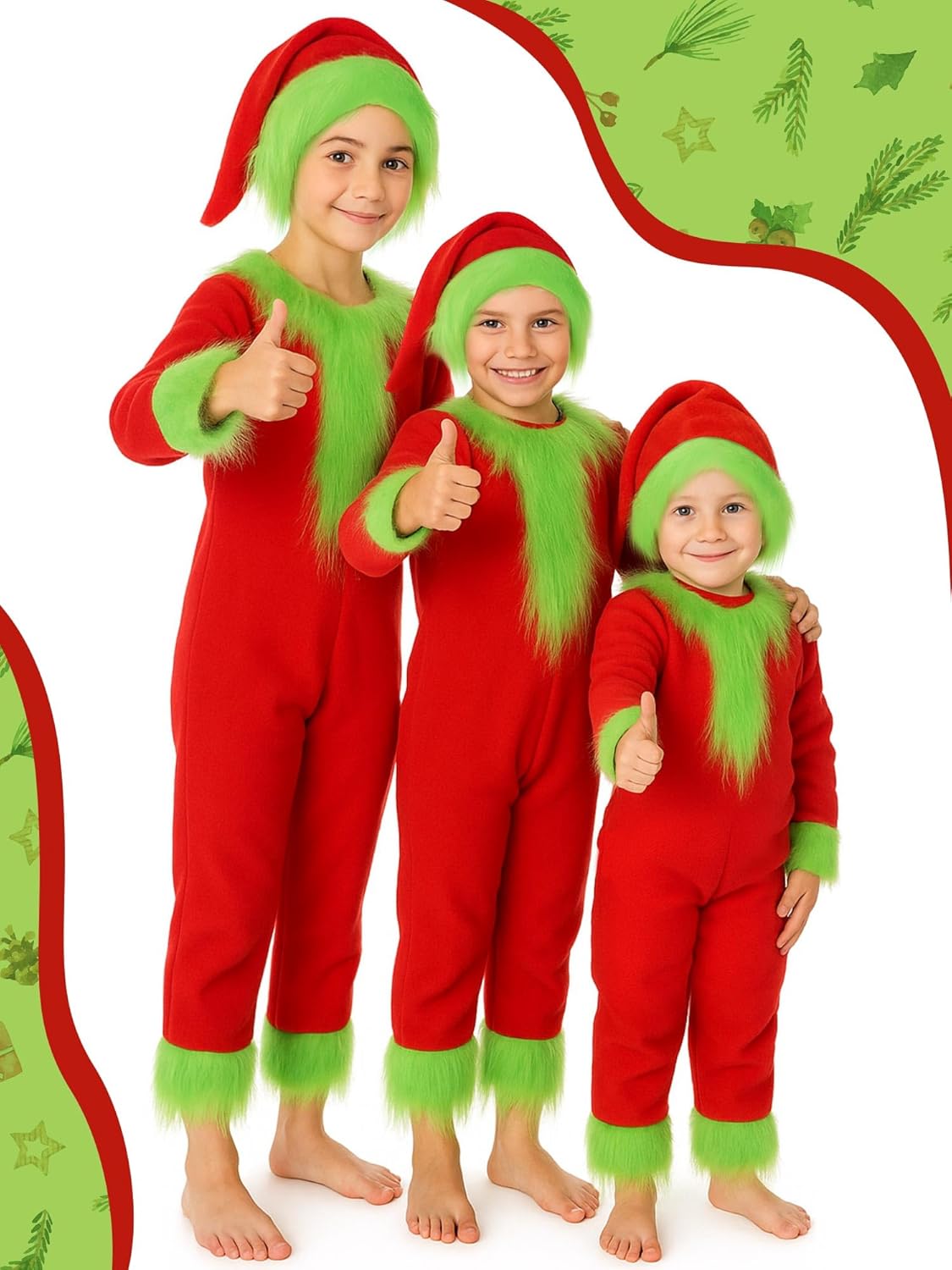 2 Pcs Elf Costume Christmas Elf Outfit Green Fur Monster Dress Up Xmas Festive Outfit - Image 2