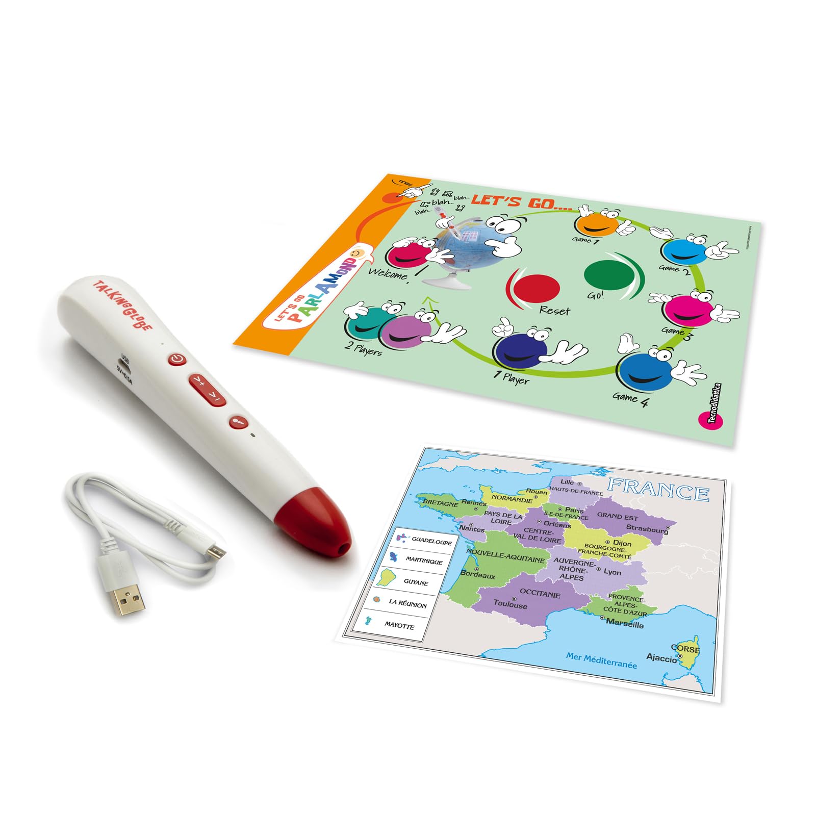 Tecnodidattica – Parlamondo | Globe terrestre interactif pour petits et grands | Lumineux et pivotant | Stylo audio-musical | 6 langues disponibles | Cartographie politique | Diamètre 30 cm