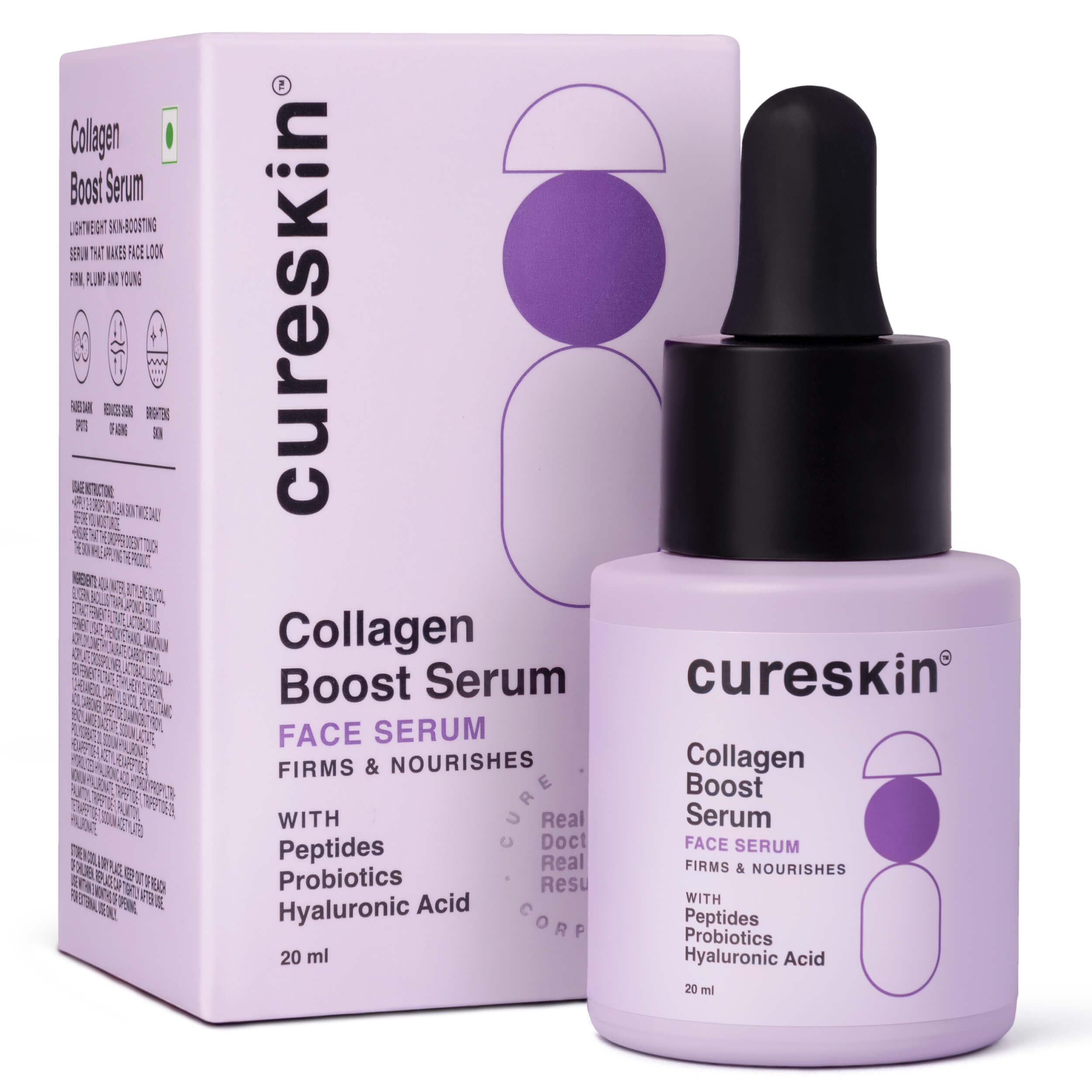 Cureskin Anti-Wrinkle & Anti-Aging Face Serum with Peptides & Hyaluronic Acid, White, 20 ml (Pack of 1)