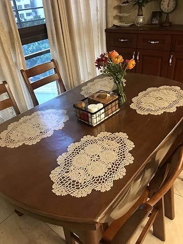 Miniatura 2 de Polkar Paquete de 2 manteles individuales de encaje de algodón de ganchillo beige, 12 x 17 pulgadas (2 unidades, color blanco)
