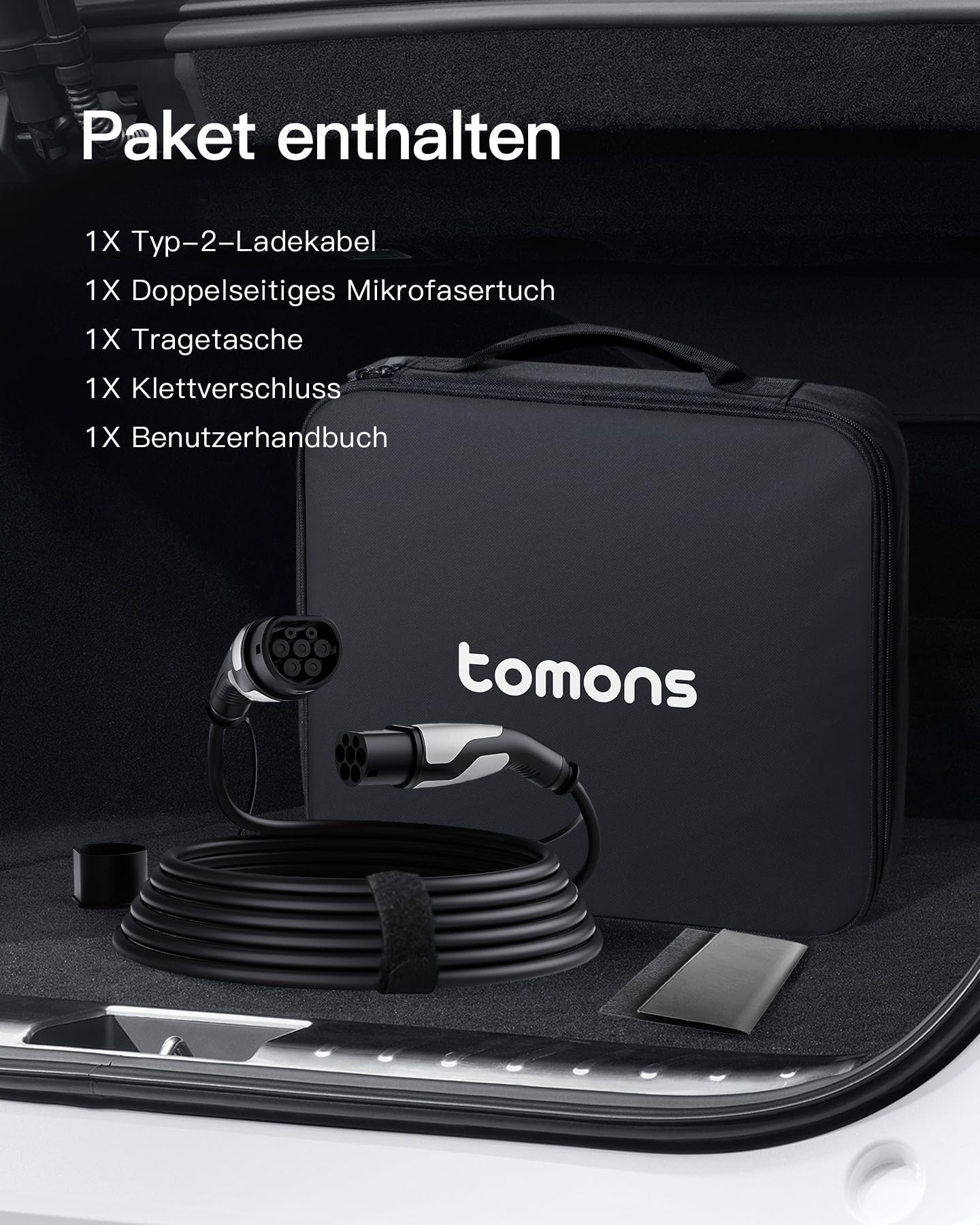 tomons Cavo di Ricarica Rapida da Tipo 2 a Tipo 2, 11 W 16A Elettricità Trifase 5 M, per Veicoli Elettrici e PHEV, Compatibile con Modello S/X/Y/3, ID.3, ID.4, E-Tron, Zoe, Kona, I3, con CE/TUV