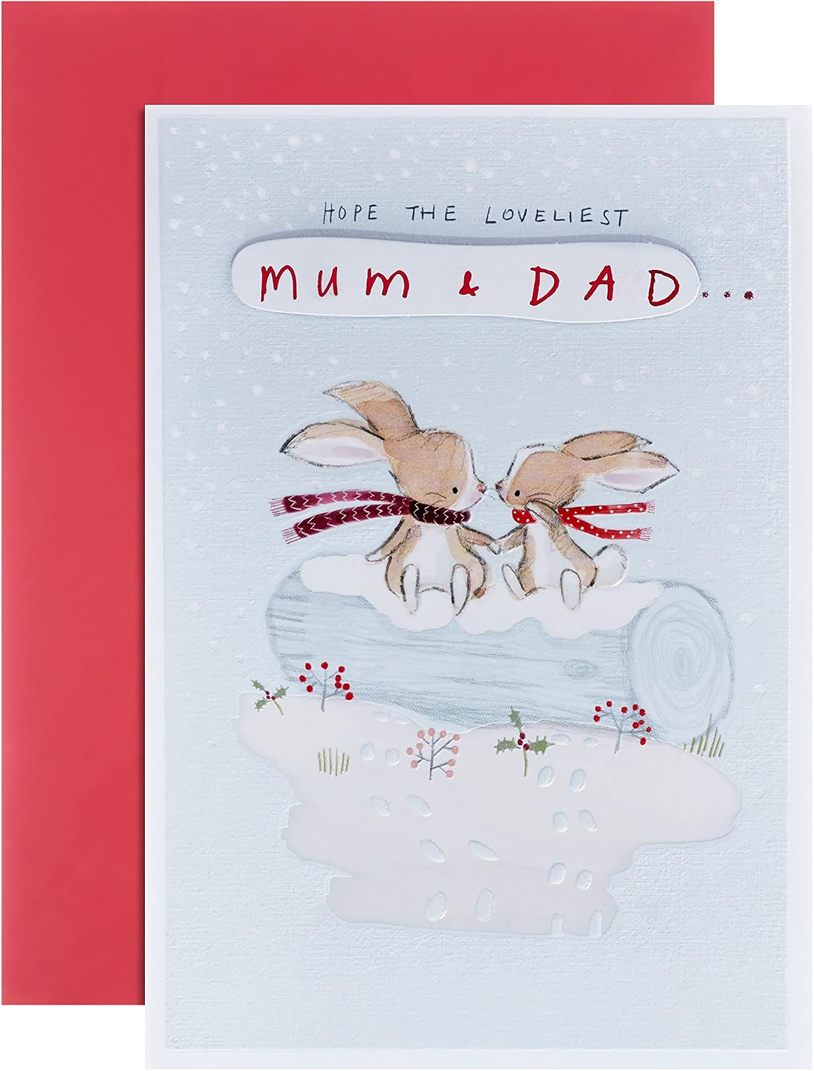 Hallmark Christmas Card For Mum and Dad - Cute Rabbit Illustration Design