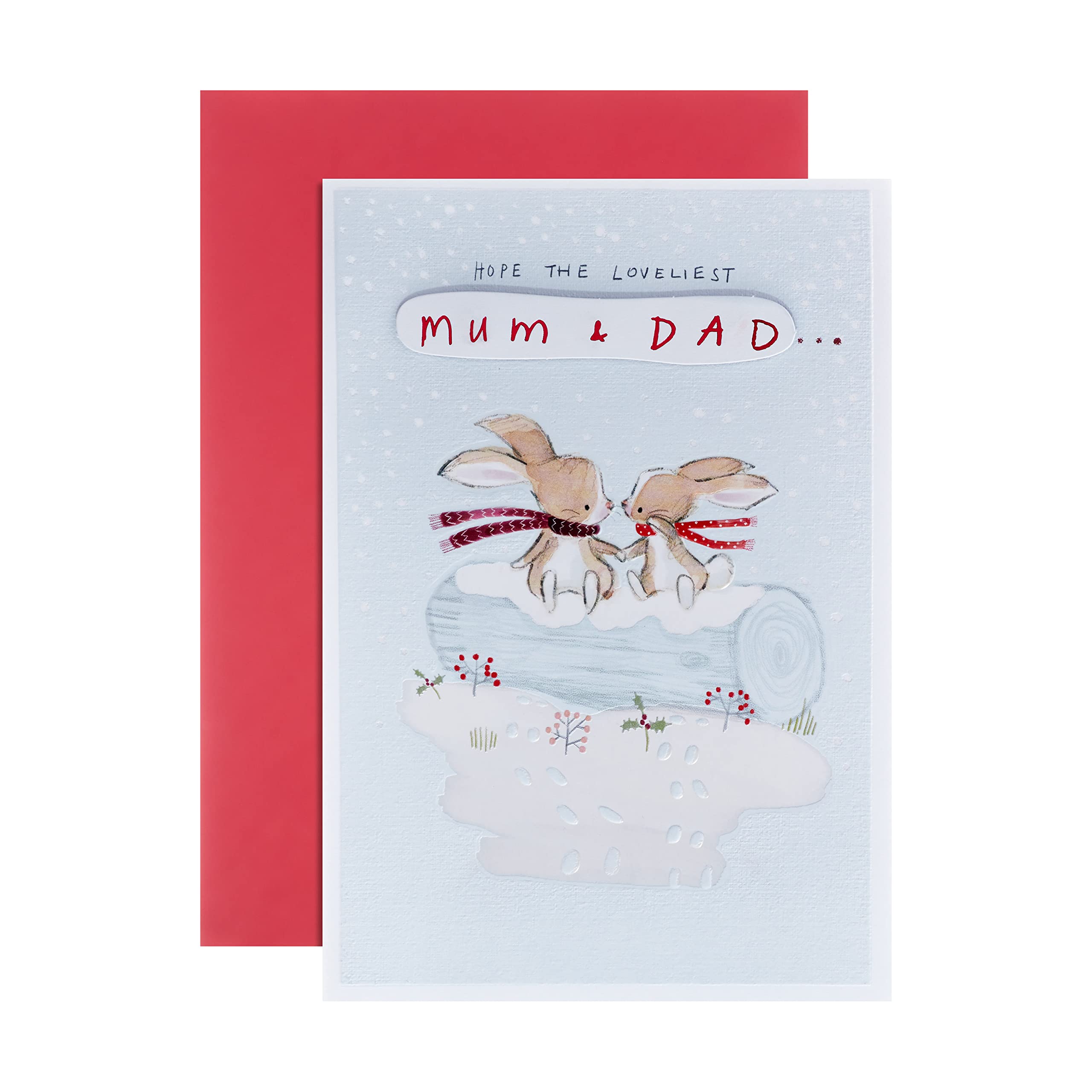 Hallmark Christmas Card For Mum and Dad - Cute Rabbit Illustration Design