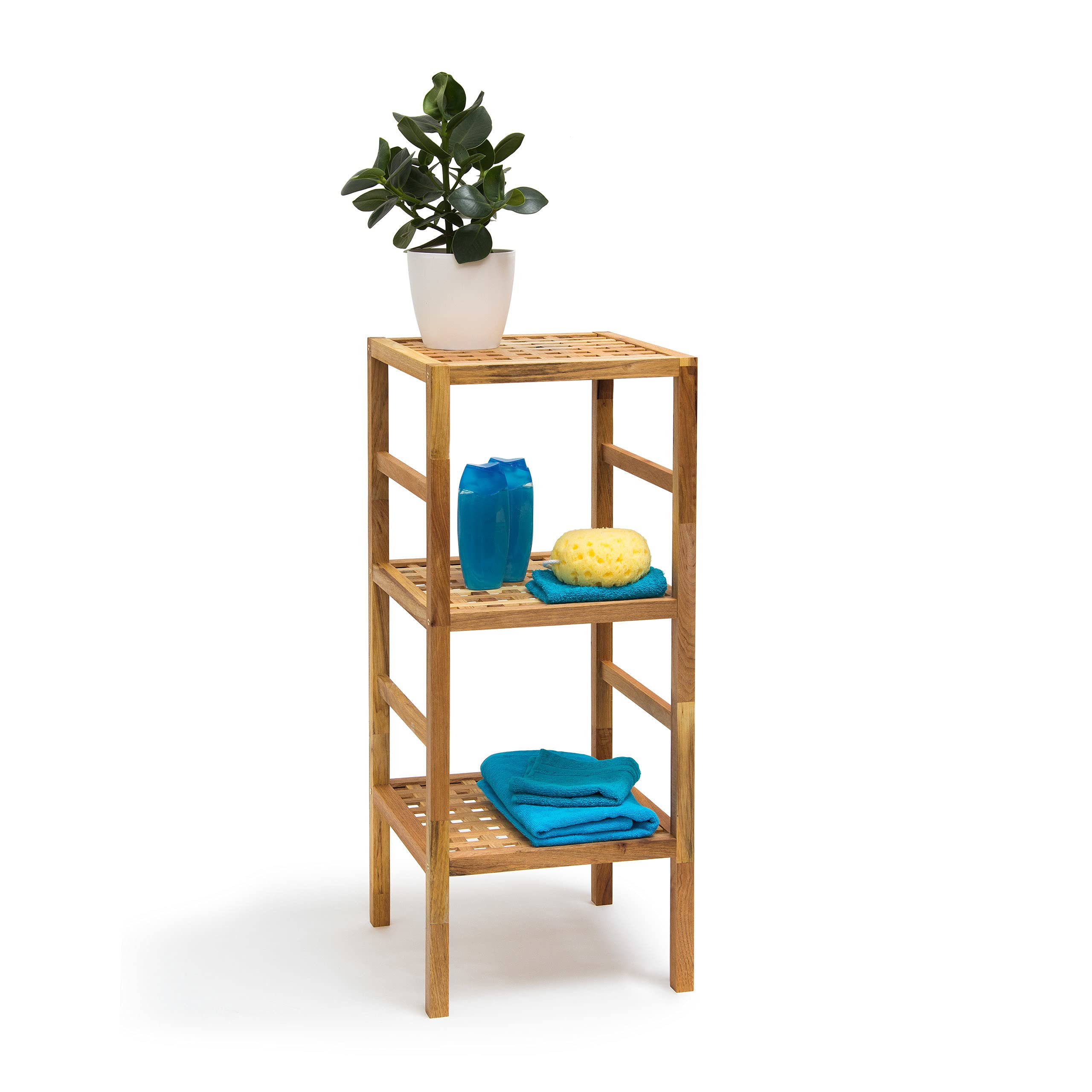 Relaxdays Estante para baño 3 dif, Medidas: 85/117/150 x 35.5 x 35.5 cm, 3.3 Kg, 3 baldas, Color Natural, Madera, 85 x 36 x 35,5 cm