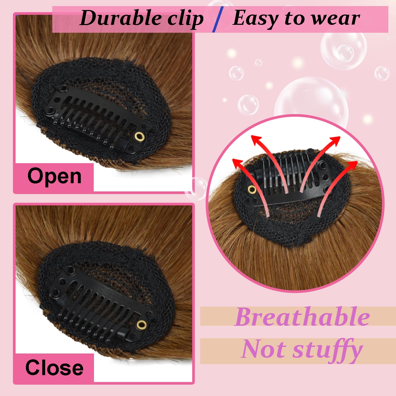 Clip in Bangs 100% Human Hair with Temples Hairpieces Air Hair Bangs Clip in Hair Extensions for Party and Daily Wear(Light Brown) - Image 2