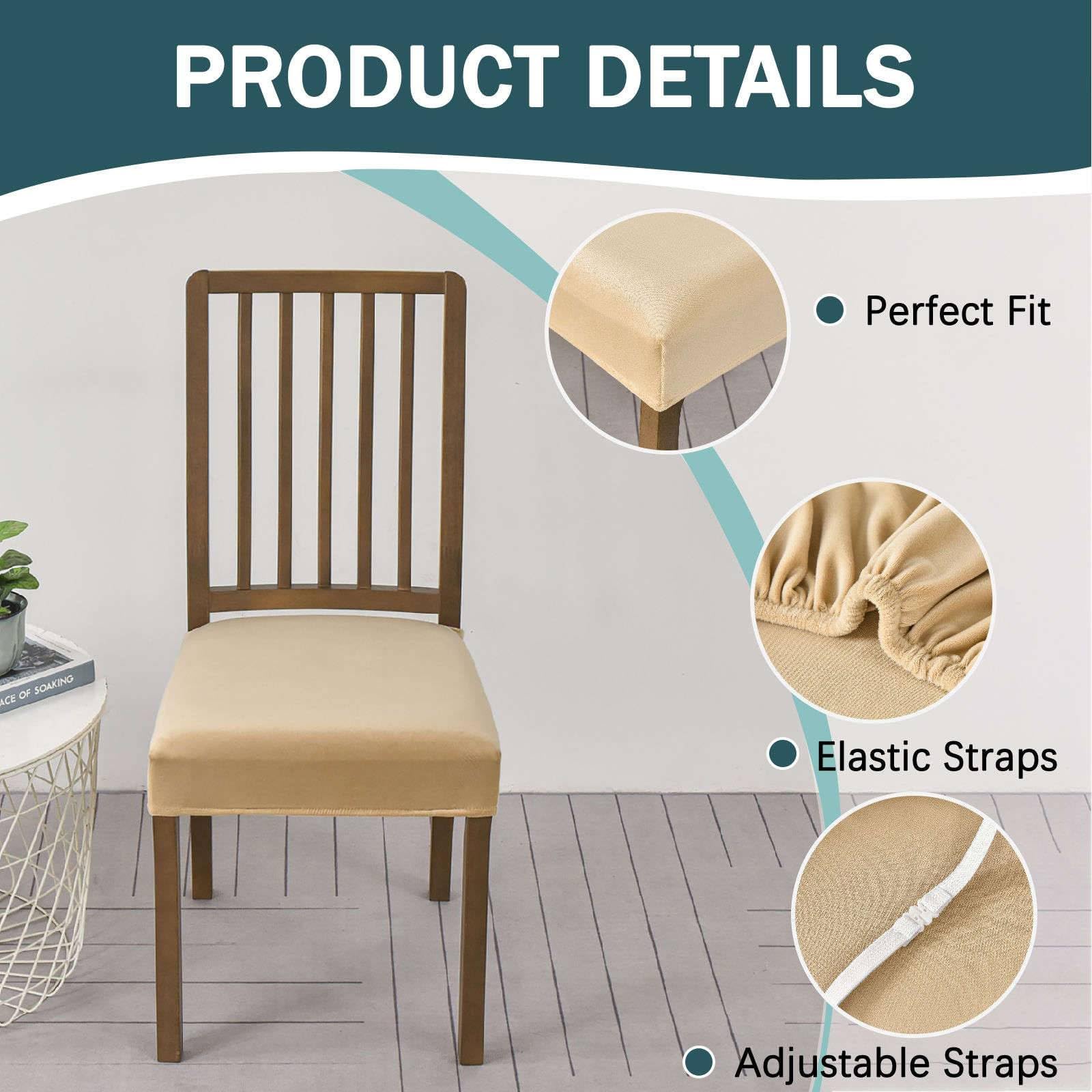 Paquete de 6 fundas de terciopelo para sillas de comedor, fundas de asiento extraíbles y lavables para sillas de cocina, fundas protectoras suaves