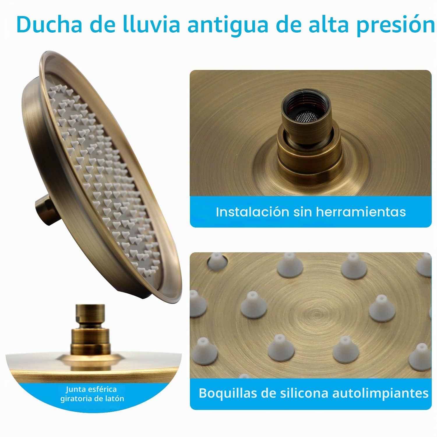 Cabezal de ducha fijo antiguo, cabezal de ducha de lluvia redondo de 228 mm, adecuado para ducha de baño, cabezal de ducha de lluvia de alta presión - GETSHOWERSET