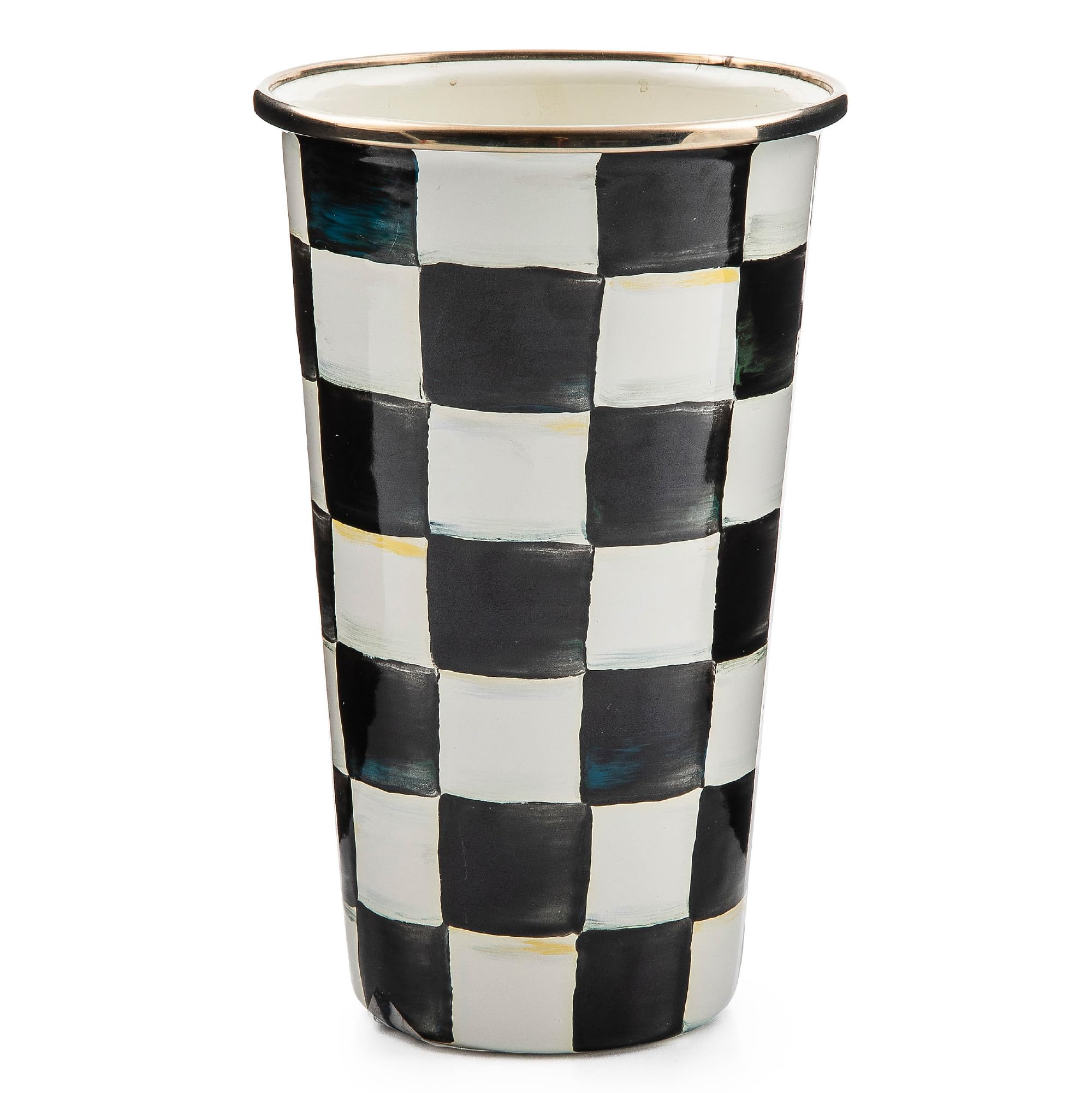 MACKENZIE-CHILDS Courtly Check Enamel Tumbler, Open Tumbler Cup, Cute Enamelware Cup, 20 Ounces