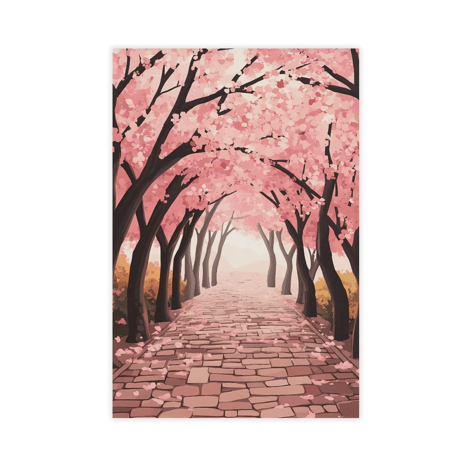 Utgn Pink Cherry Blossoms Tree Arch Pathway Japanese Spring Blossom Canvas Poster Wall Art Print Picture Paintings 12X18inch(30X45cm)