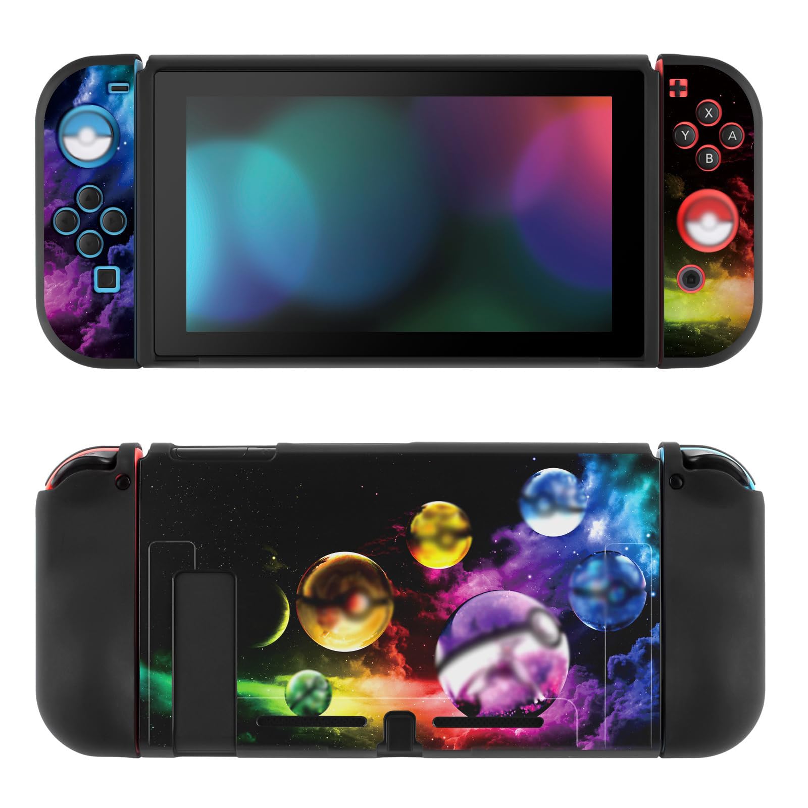 DLseego Coque Compatible avec la Switch, Étuis de Protection en TPU Souple pour la Switch, avec 2 Housses Souples pour Le Joycon et 4 Thumb Grip Caps,éléments de Jeux Anime, Boules d'elfes