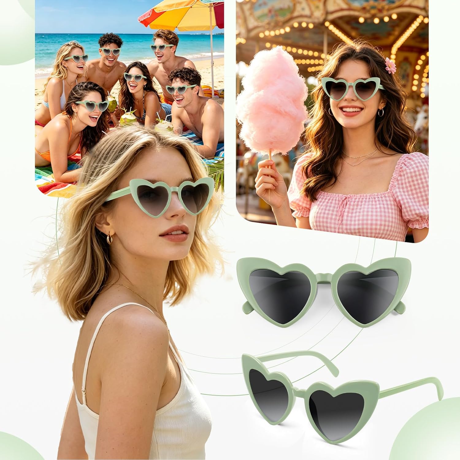 CHRORINE 6/10/20 Pack Heart Sunglasses Retro Vintage Heart Shaped Glasses Bulk Bachelorette Party Sunglasses for Women