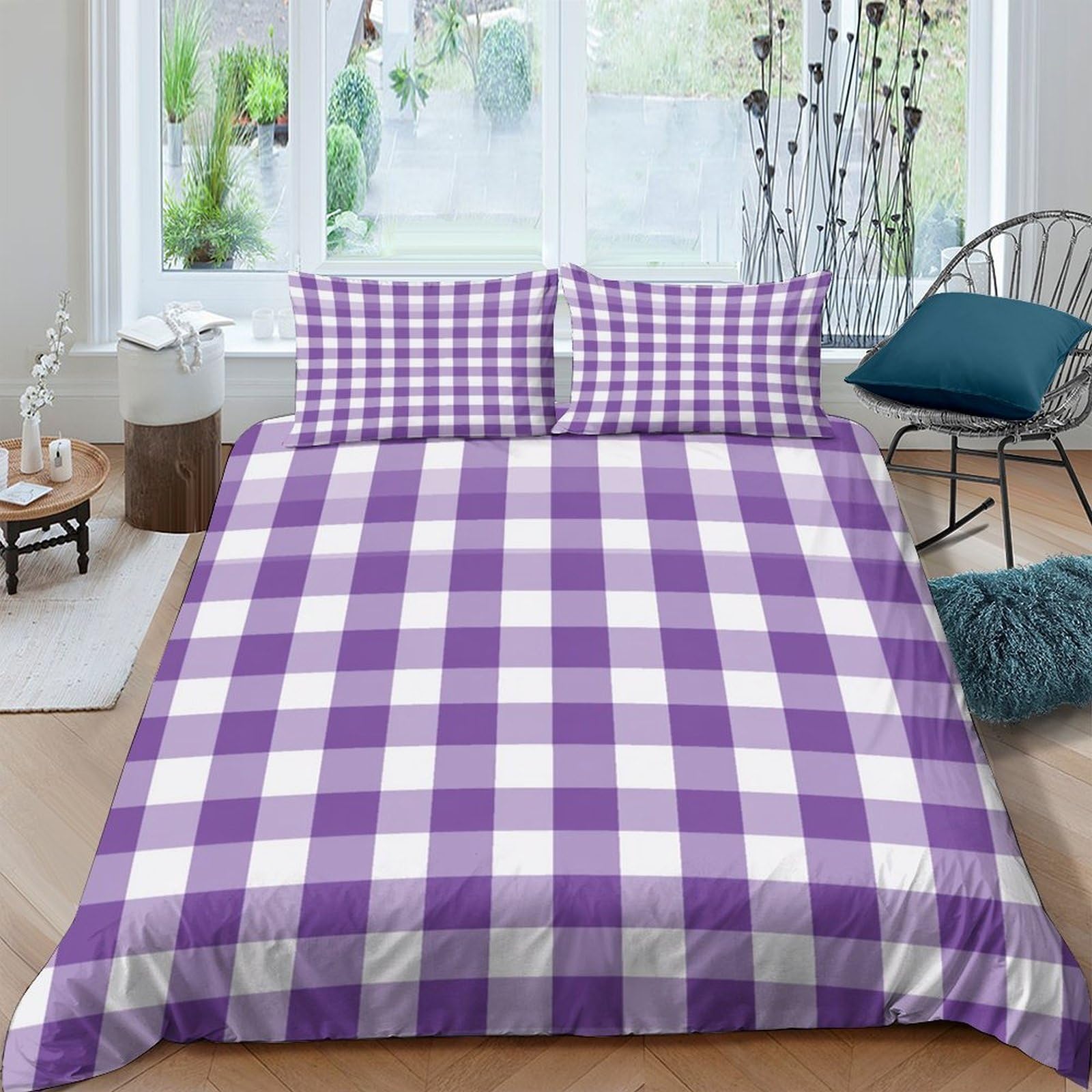 Ctjqhvkz Style-2 3D Printed Purple Plaid Fitted Sheet Microfiber Soft Breathable Gingham Bed Cover For Bedroom Guest Room Mattress Protection Single（135X200cm）