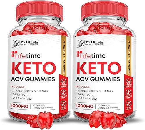 Justified Laboratories Gomitas Lifetime Keto ACV 1000 mg con jugo de granada, raíz de remolacha B12 120 gomitas