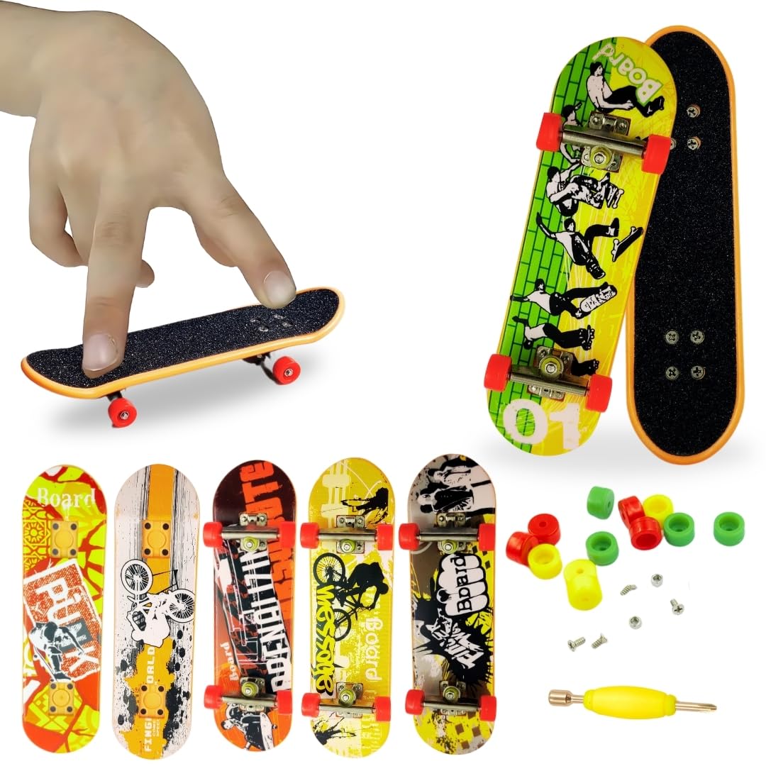 PLUSPOINT Collectible Fingerboards Finger Skateboards Toy - 5Pcs | Free Style Finger Skaters for Skating Lovers | Durable & Fun | in Multicolor Funky Designs | Birthday Gift Option for Adult, Kids (B0D8423GJC) Amazon Price History, Amazon Price Tracker