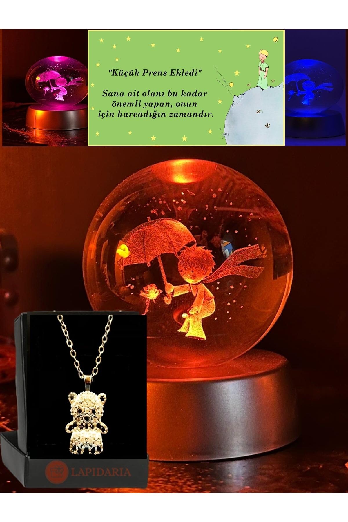 Lapidaria Renk Değiştiren Led Işıklı Küçük Prens Kristal Little Prince Lamba Kar Küresi Ve…