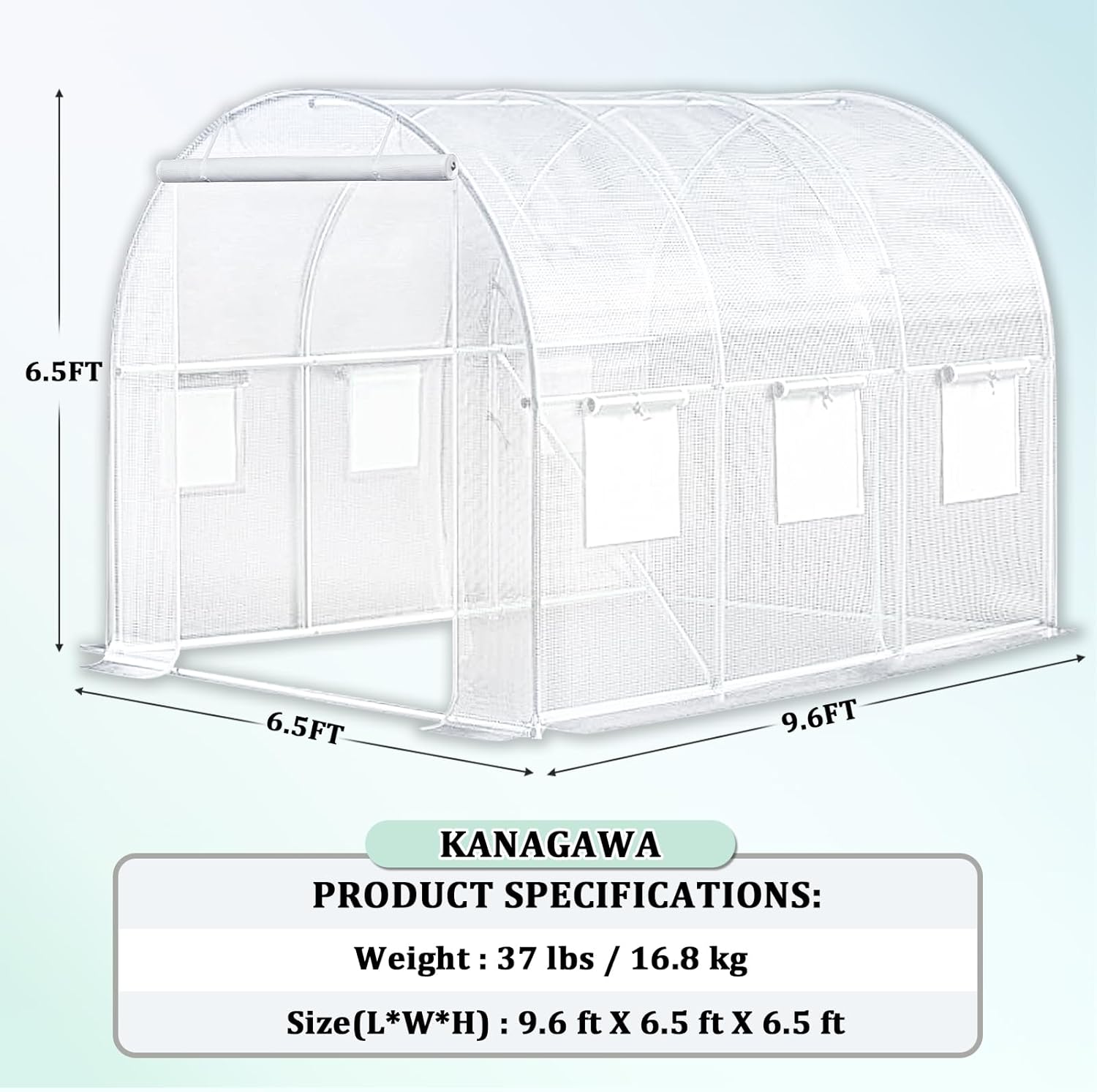 KANAGAWA 10'x7'x 7' Walk-in Tunnel Greenhouse with Watering System Heavy Duty Portable Green House Protect Gardening Plants 1 Zipper Mesh Door, 6 Roll-up Windows, Thickened galvanised Steel,White