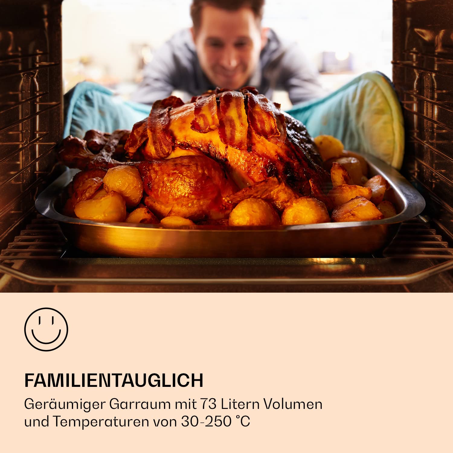 Klarstein Backofen, Einbau-Backofen mit 11 Modi, Einbaugerät mit Stecker, Einbaubackofen Auftau & Grill-Funktion, 73L Ofen App-Control & Drehschalter, in Schwarz