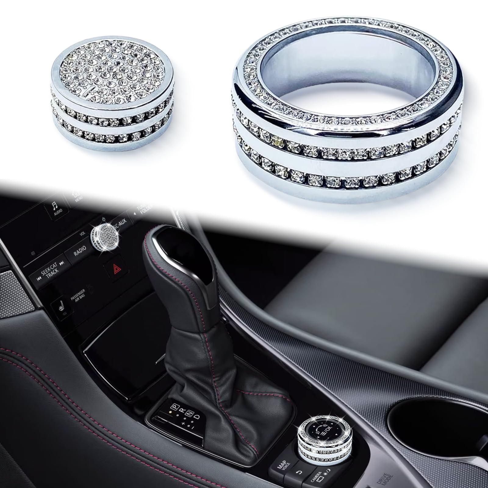 INUBOXES Sparkly Bling AC Air Conditioner Volume Tune Knob Button Cover Kit for Infiniti Q50 Q60 (Not fit QX50 QX60)