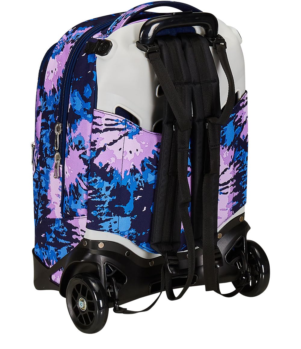 Seven Trolley New Tech, 2 Ruote, Tie & Dye, Viola, 3 in 1, Triplo Uso, Zaino con carrello sganciabile, Zaino Scuola Viaggio, Bambina Ragazza.