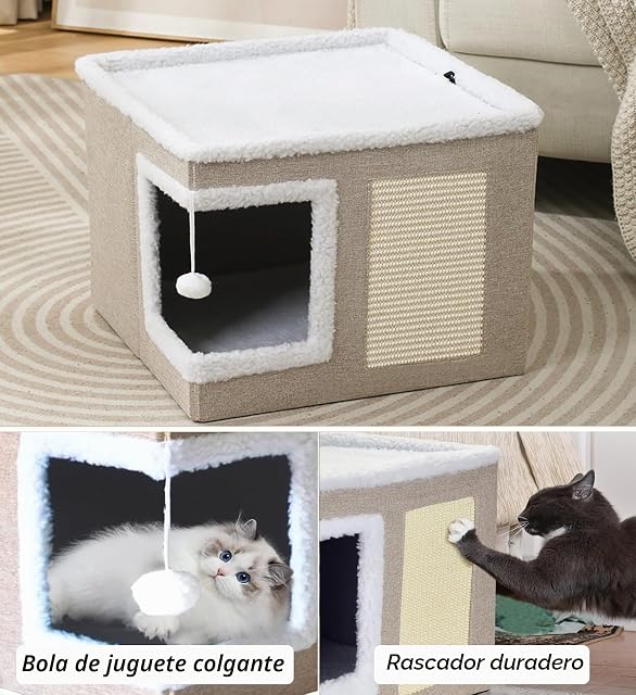 Foto 5 de 6 de ERNAN Casa para Gatos Interior Plegable con Rascador, Cama para Diversos Estilos de Decoración del Hogar