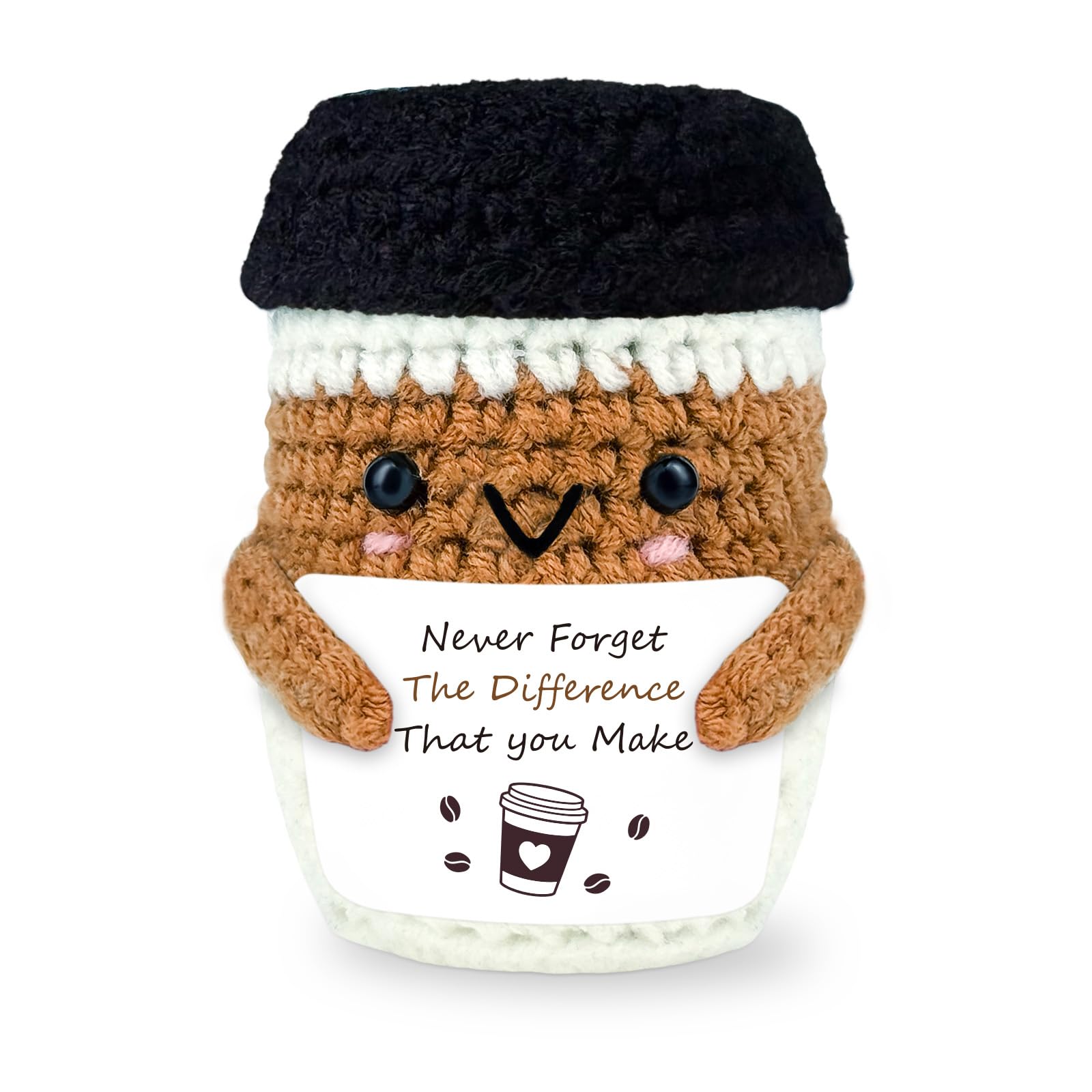 Crochet Coffee Gifts for Coffee Lovers, Positive Animal Espresso Cozy, Handmade Gift for Women Men, Home Office Desk Decor Emotional Support Encouragement Little Reminders Gift (Never Forget)