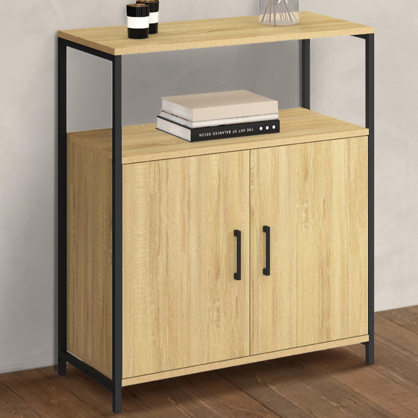 IDMarket Detroit - Aparador auxiliar (1 nicho y 2 puertas, 70 cm) | Diseño industrial