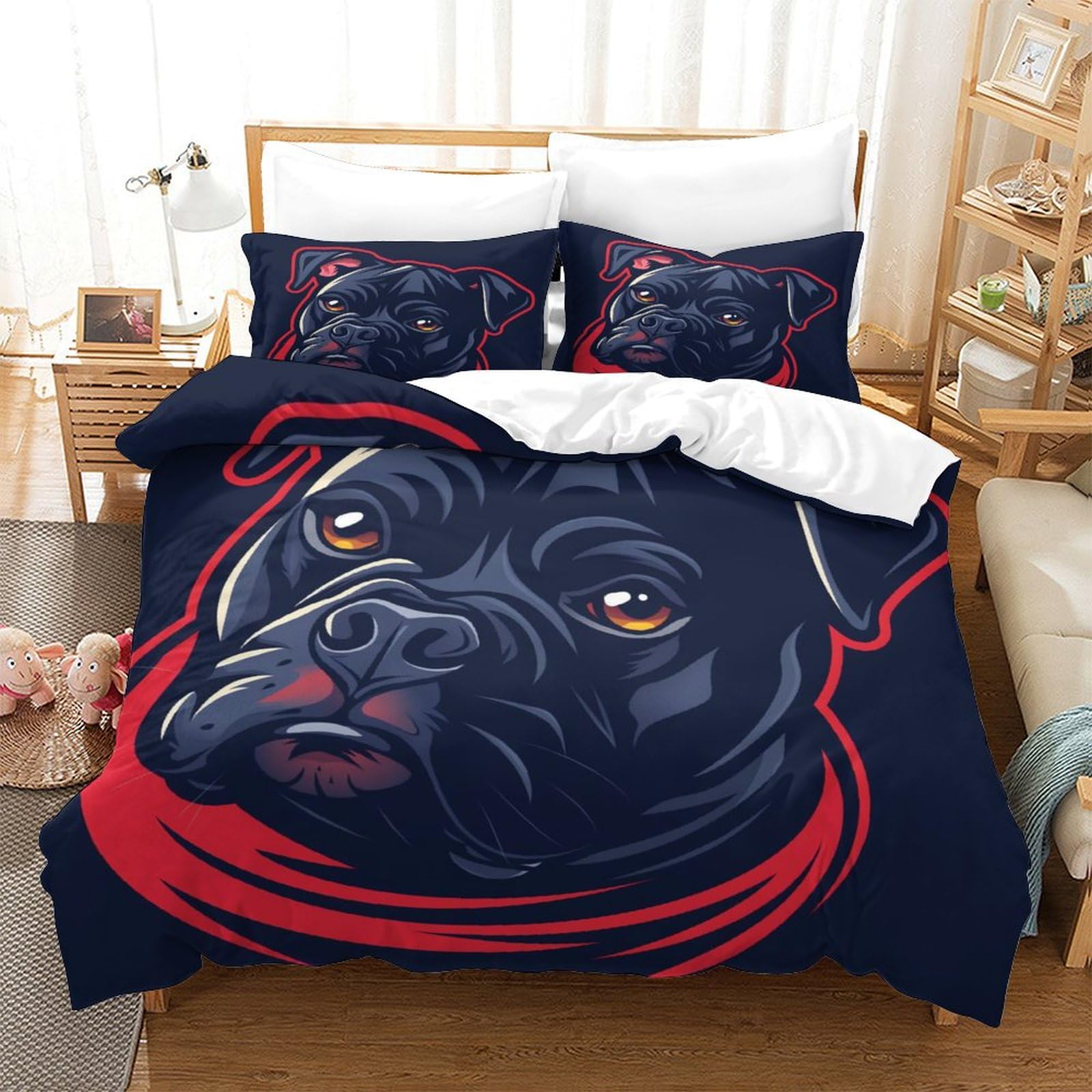 TNFHSOFT Staffordshire Bull Terrier 3d Print Duvet Cover Bedding Set Kids Teens Comforter Cover Set Soft Microfiber Quilt Cover with Zipper Closurewith with Pillwocase Single（140x200cm）