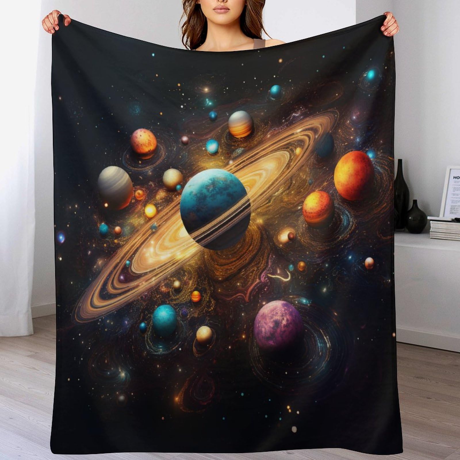 Manta de franela suave Colourful Universe para combatir el frio en sofa y cama