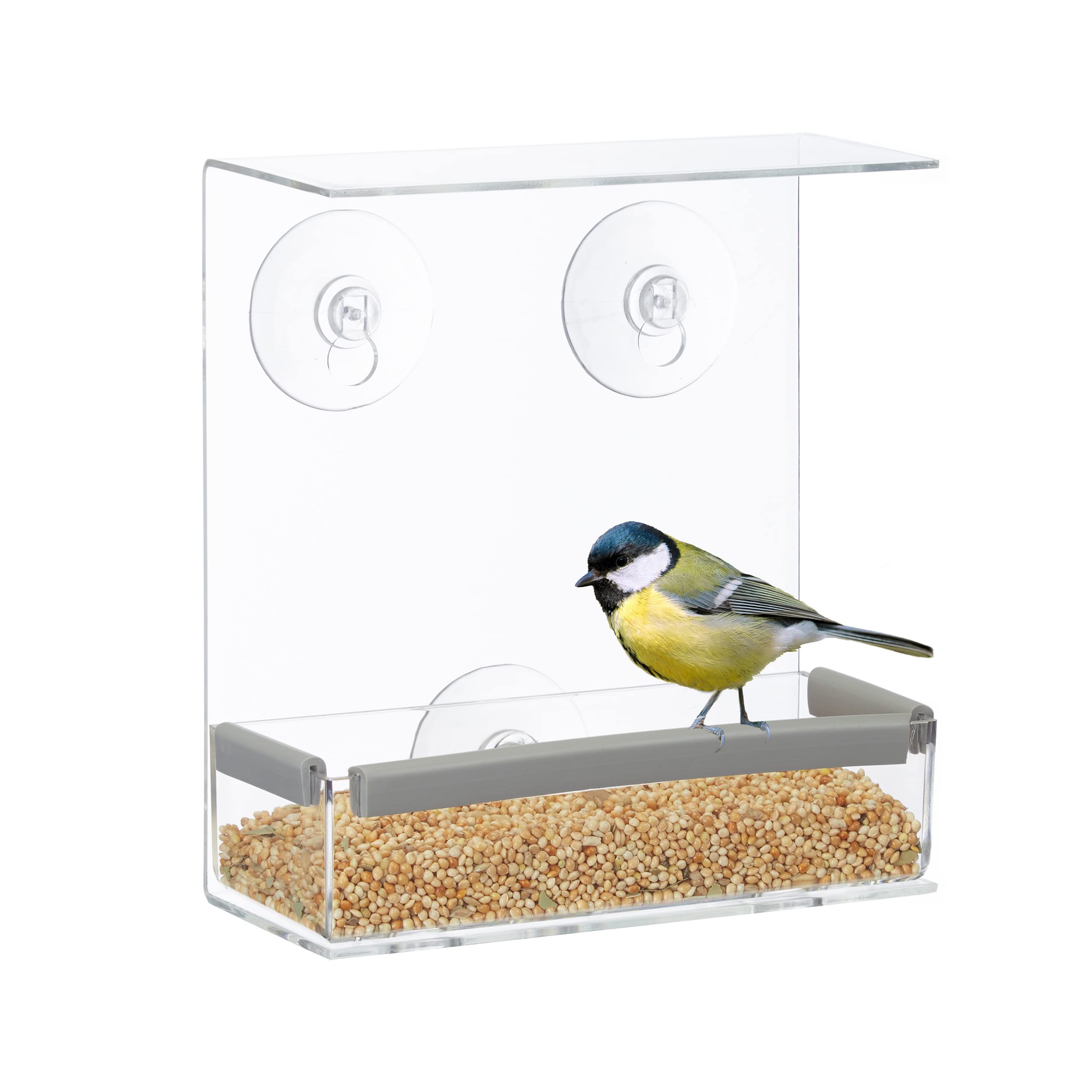 10 Comederos Pájaros Rectangulares Acrílico, Alimentador Aves, para la Ventana, 16,5 x 15 x 7,5 cm, Transparente