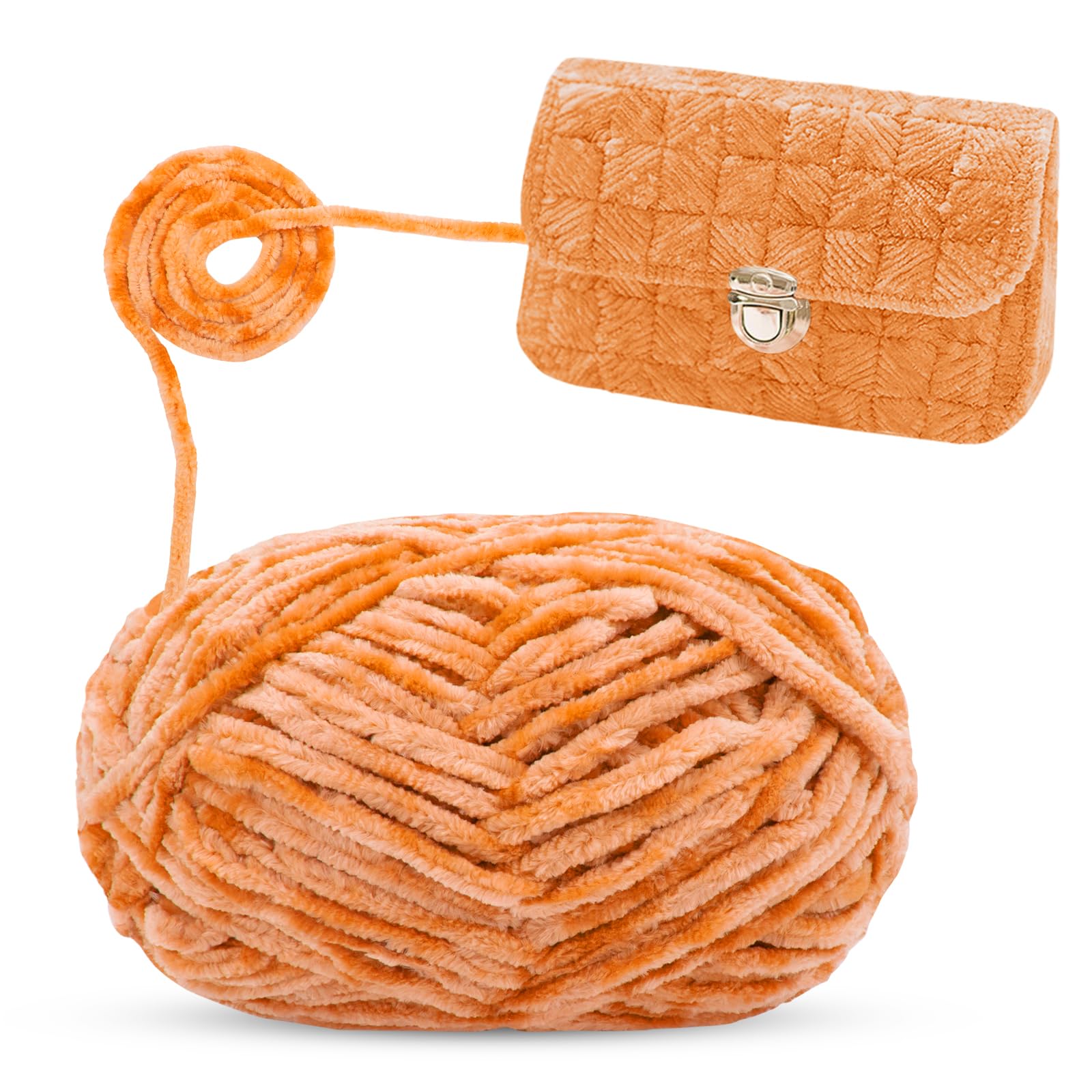 LEREATI Chunky Chenille Yarn for Crochet 100g 80m Fluffy Velvet Yarn for Crocheting and Knitting, Soft Knitting Yarn for Blankets, Bag, T Shirt, Sock, Hat, Scarf (1 Skein, Orange)